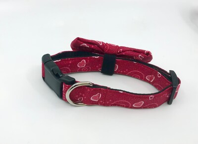 Valentines Day Dog Collar With Optional Flower Or Bow Tie Red Sparkly Hearts Adjustable Pet Collar Sizes XS, S, M, L, XL - image3